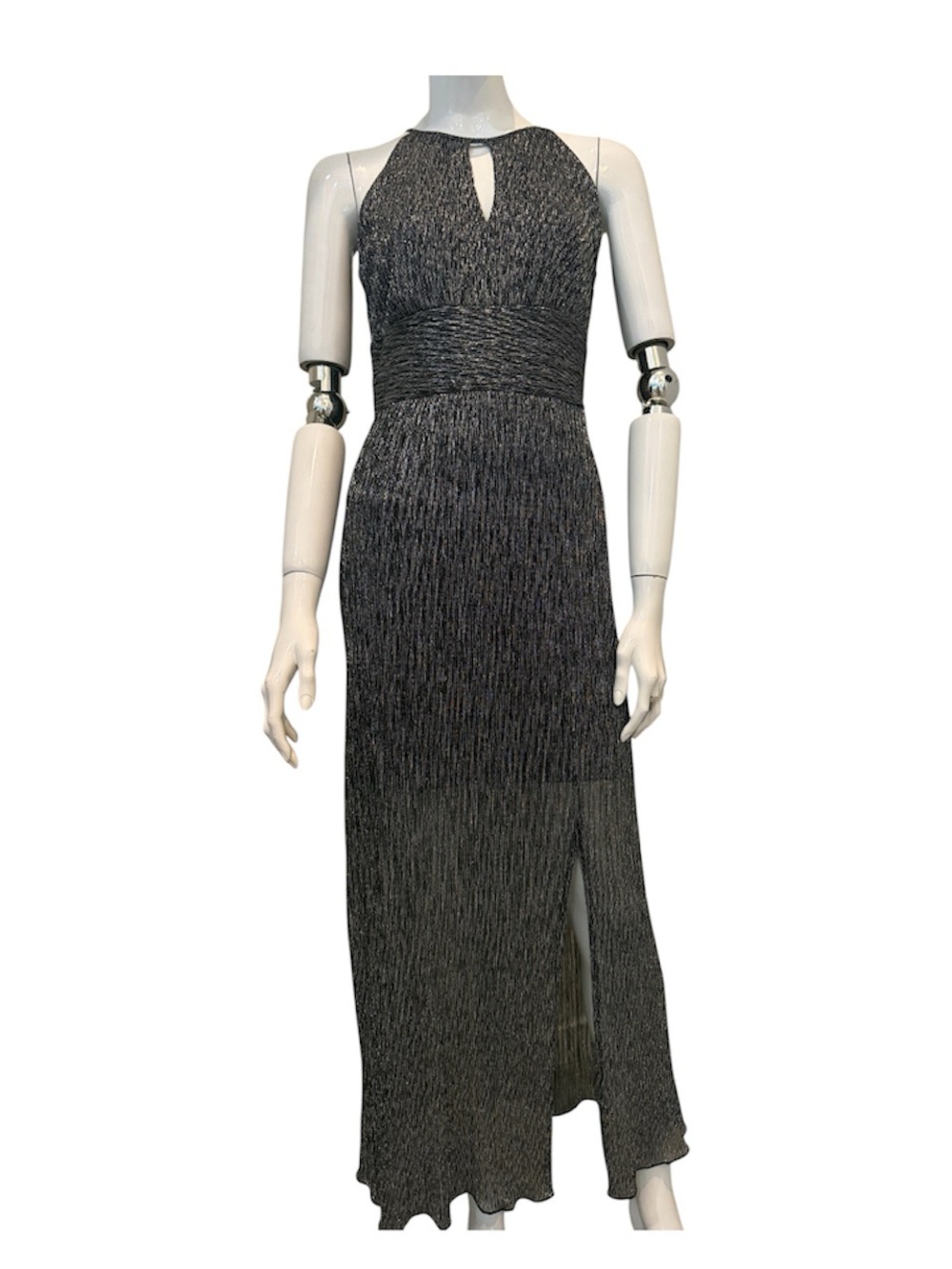 Enfocus Studio Black Textured Halter Maxi Dress with Keyhole